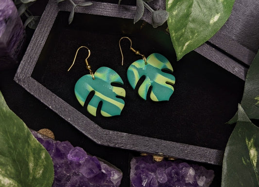 Marbled Monstera Earrings