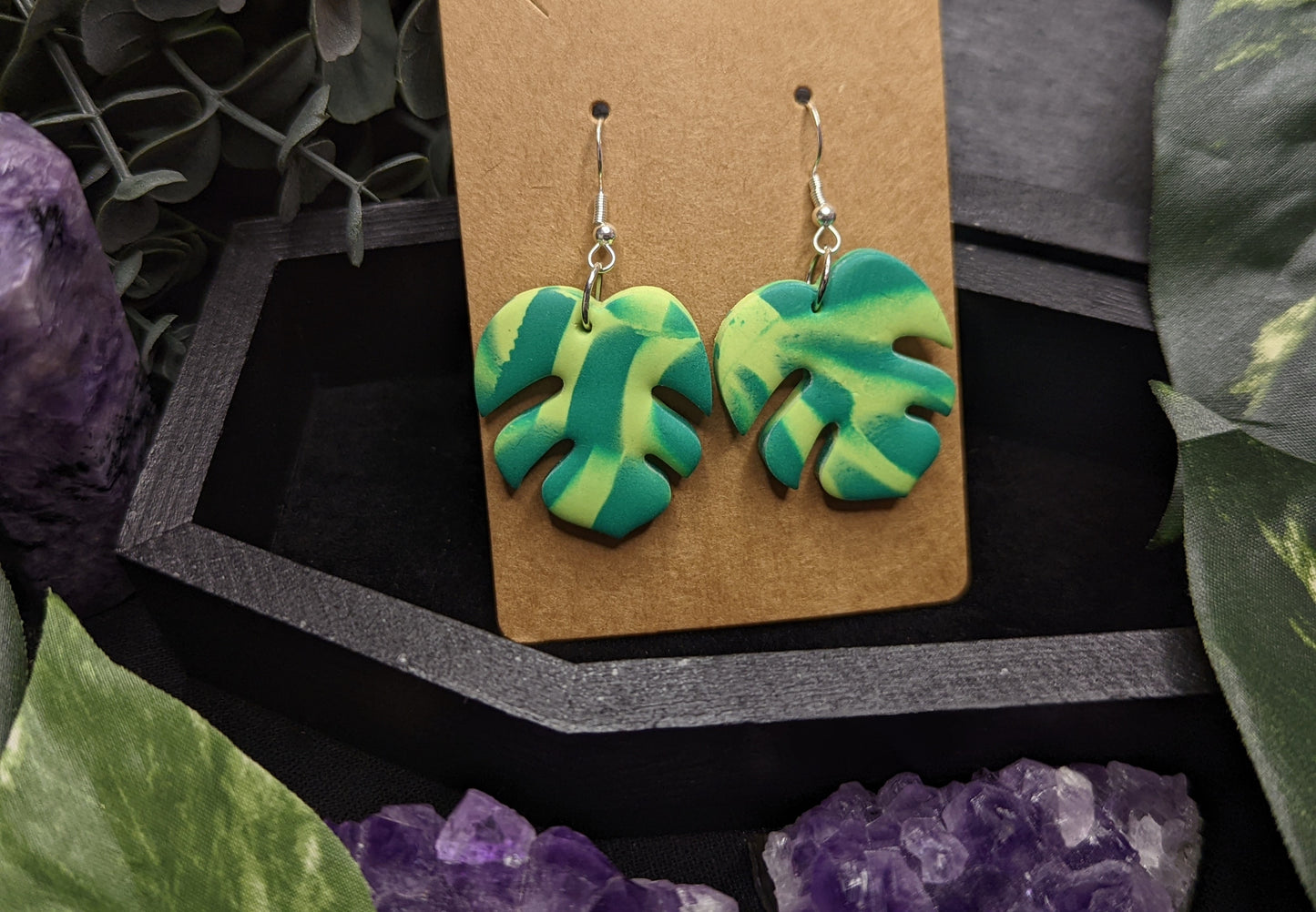 Marbled Monstera Earrings