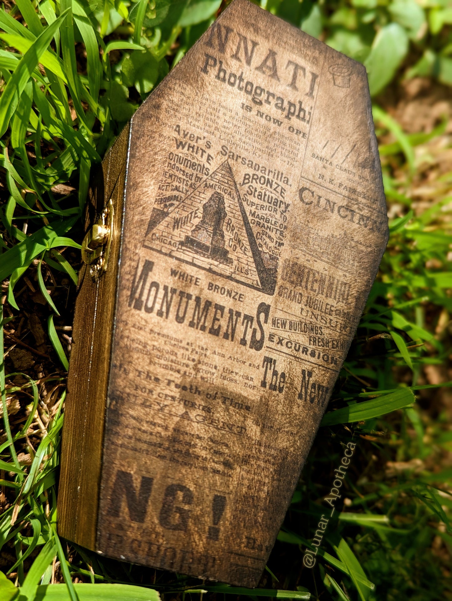 Vintage Newspaper Coffin Box with Black Velvet