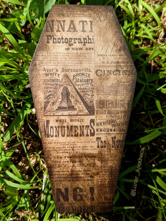 Vintage Newspaper Coffin Box with Black Velvet