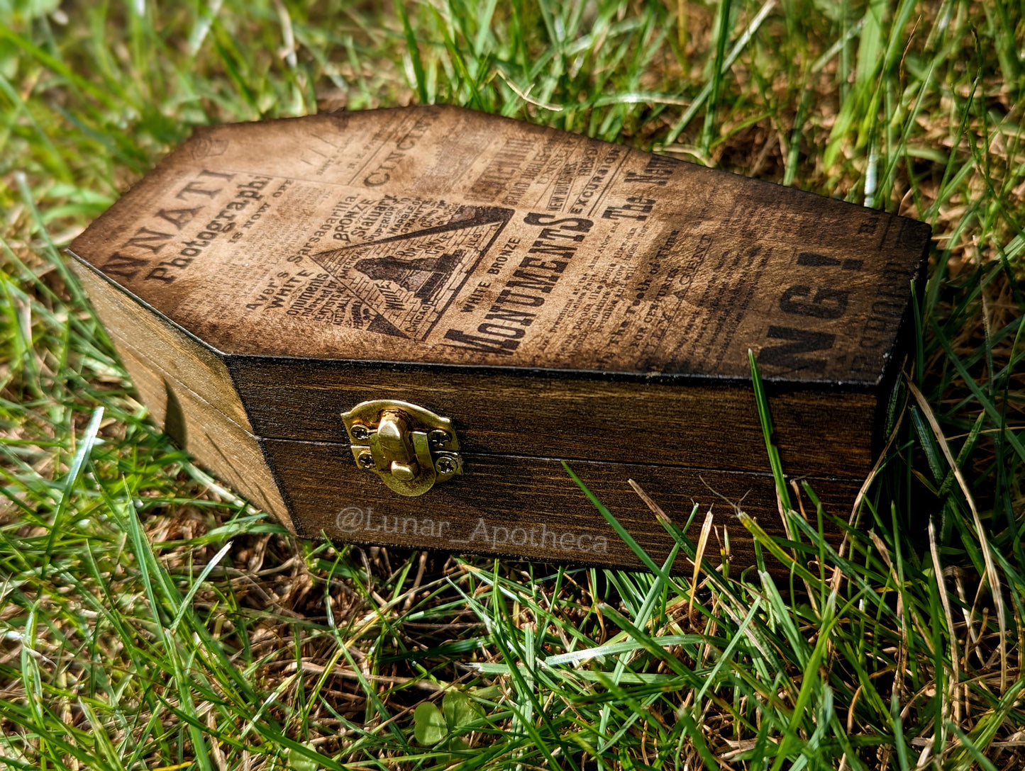 Vintage Newspaper Coffin Box with Black Velvet