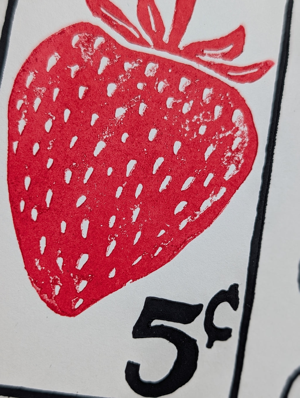 Vintage Strawberry Stamp Linocut Art
