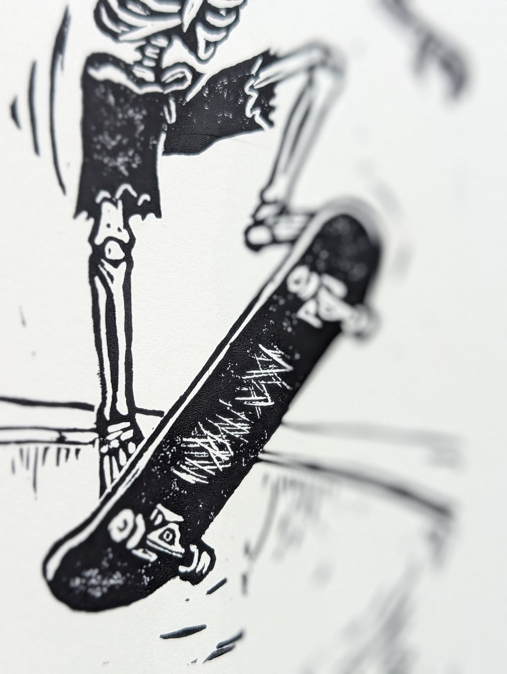 "Skate to the Grave" Linocut Art
