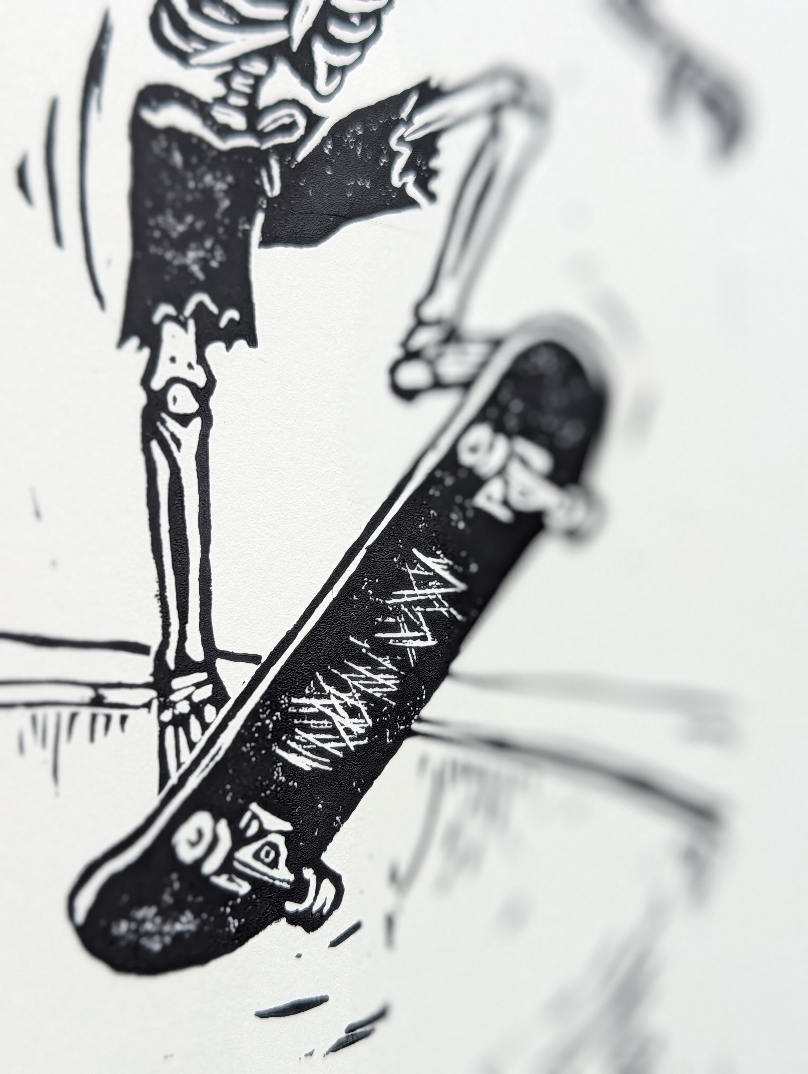 "Skate to the Grave" Linocut Art