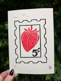 Vintage Strawberry Stamp Linocut Art