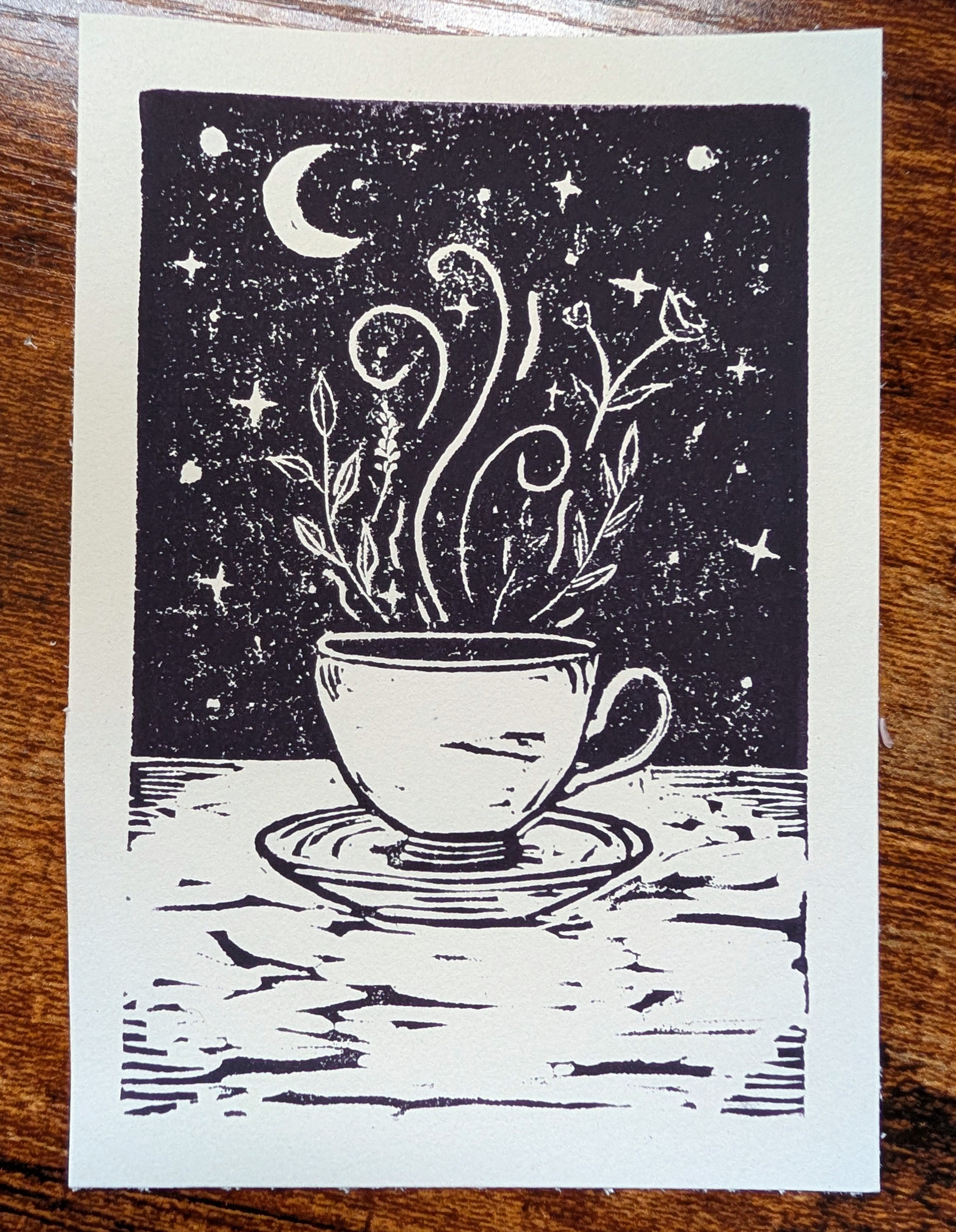 Steeping in the Universe Linocut Art (Deep Purple)