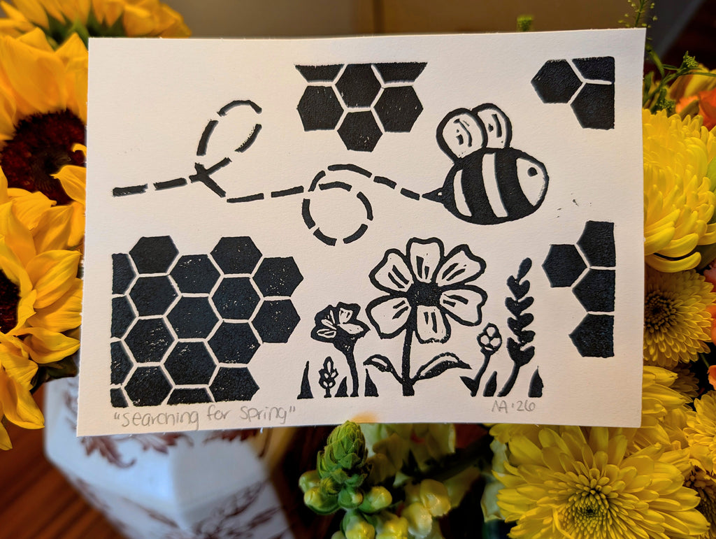 Searching for Spring Linocut Art