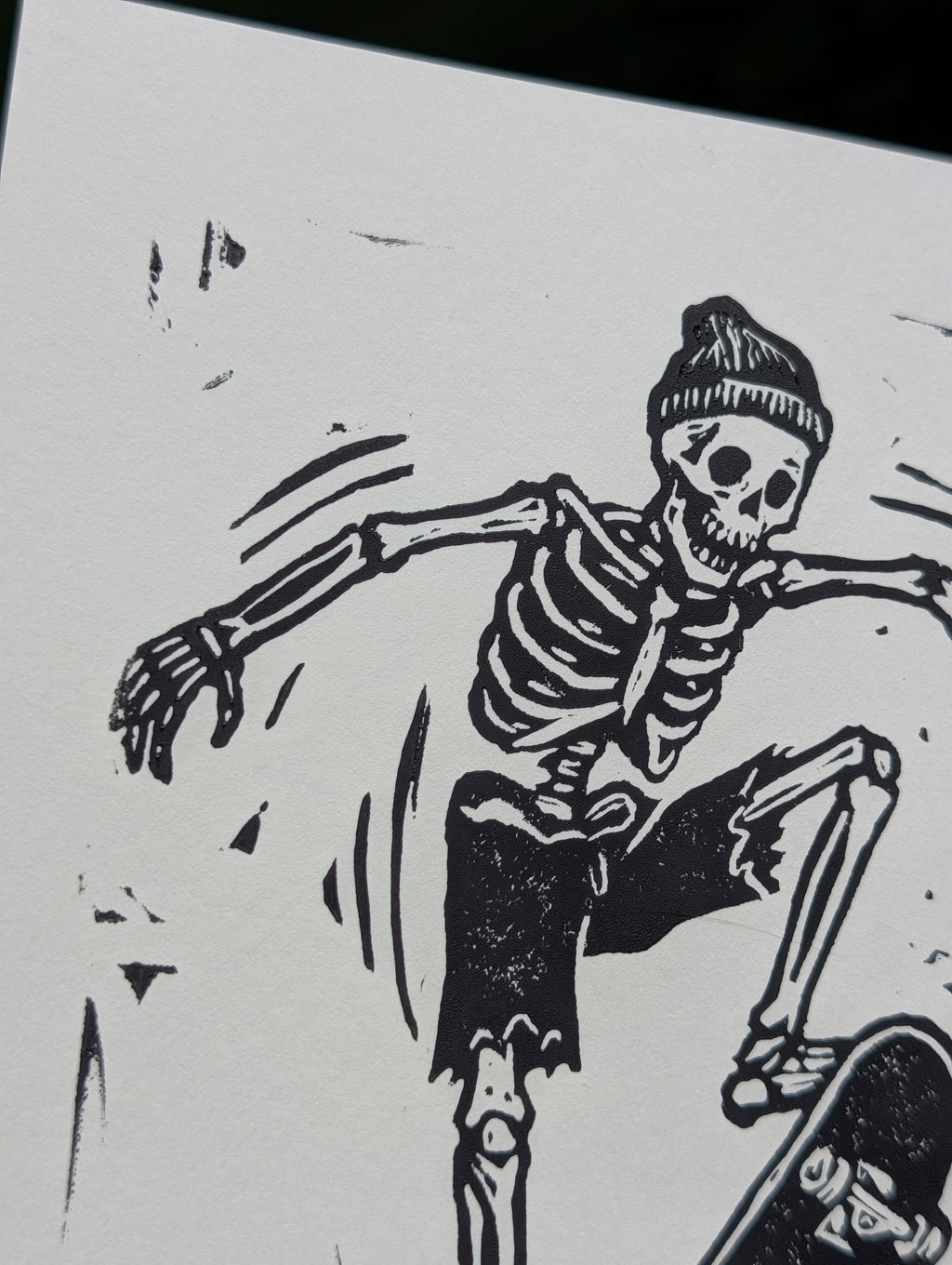 "Skate to the Grave" Linocut Art