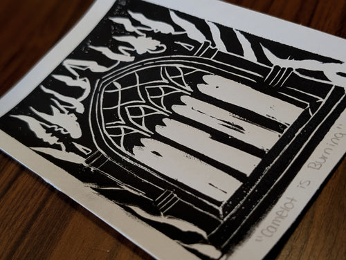 Camelot is Burning Linocut Art