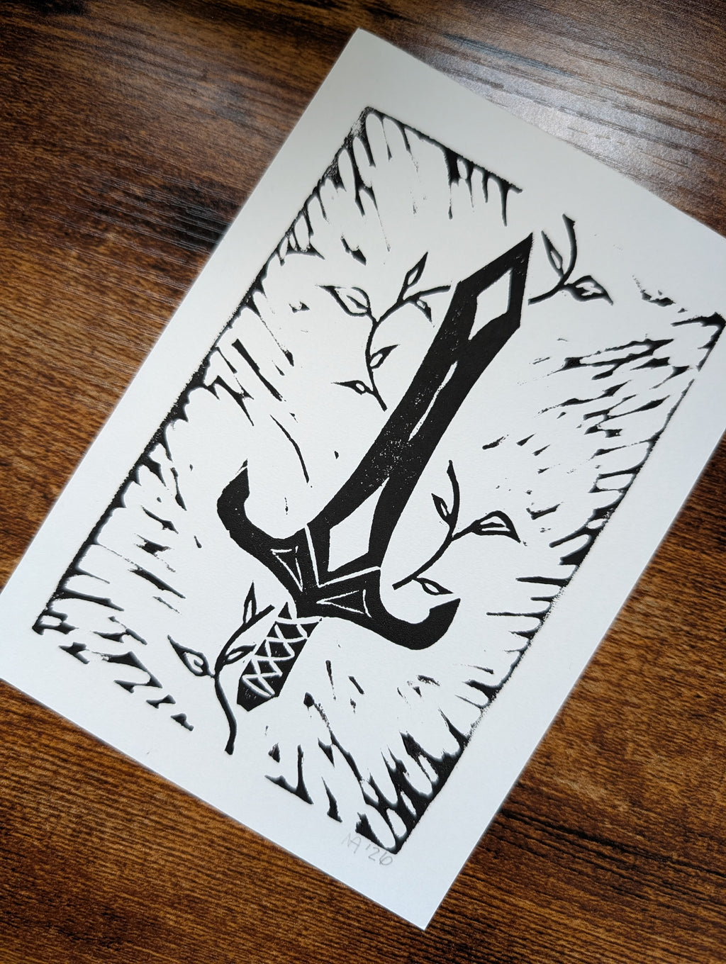 Curse Breaker - Fantasy Sword Linocut Art