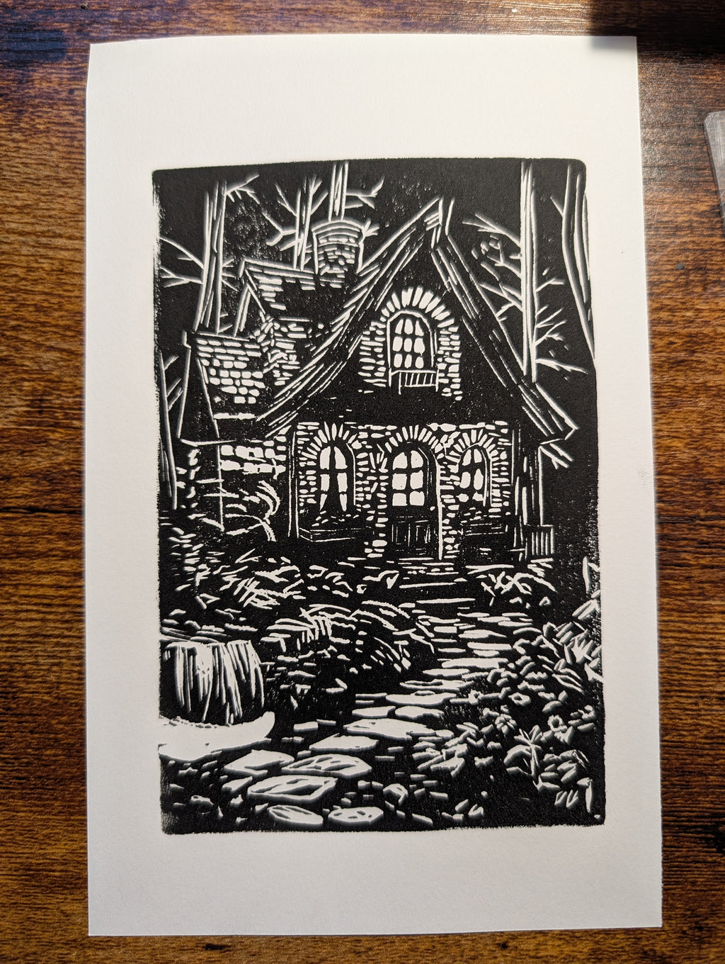 Secret Cottage Linocut Art