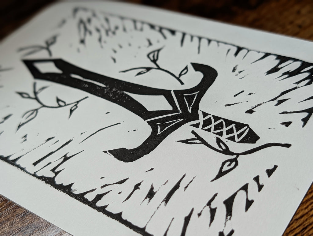 Curse Breaker - Fantasy Sword Linocut Art