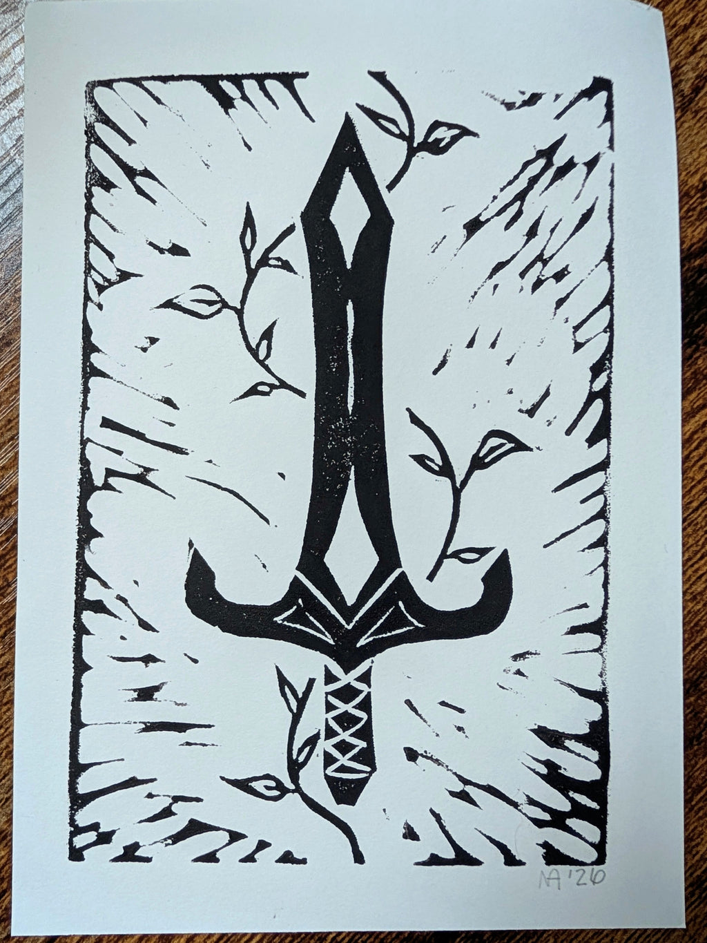 Curse Breaker - Fantasy Sword Linocut Art