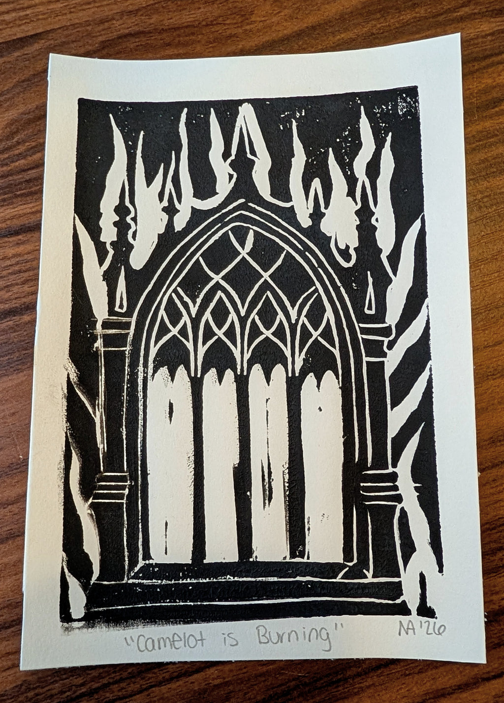Camelot is Burning Linocut Art