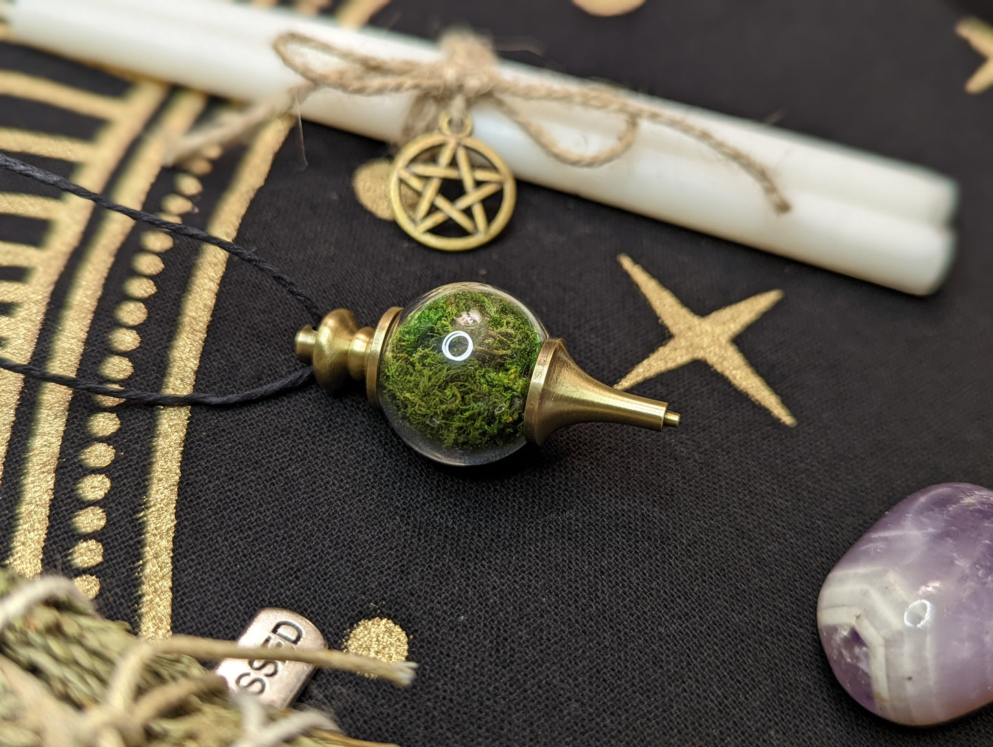 Forest Moss Grounding Necklace with Spell Scroll