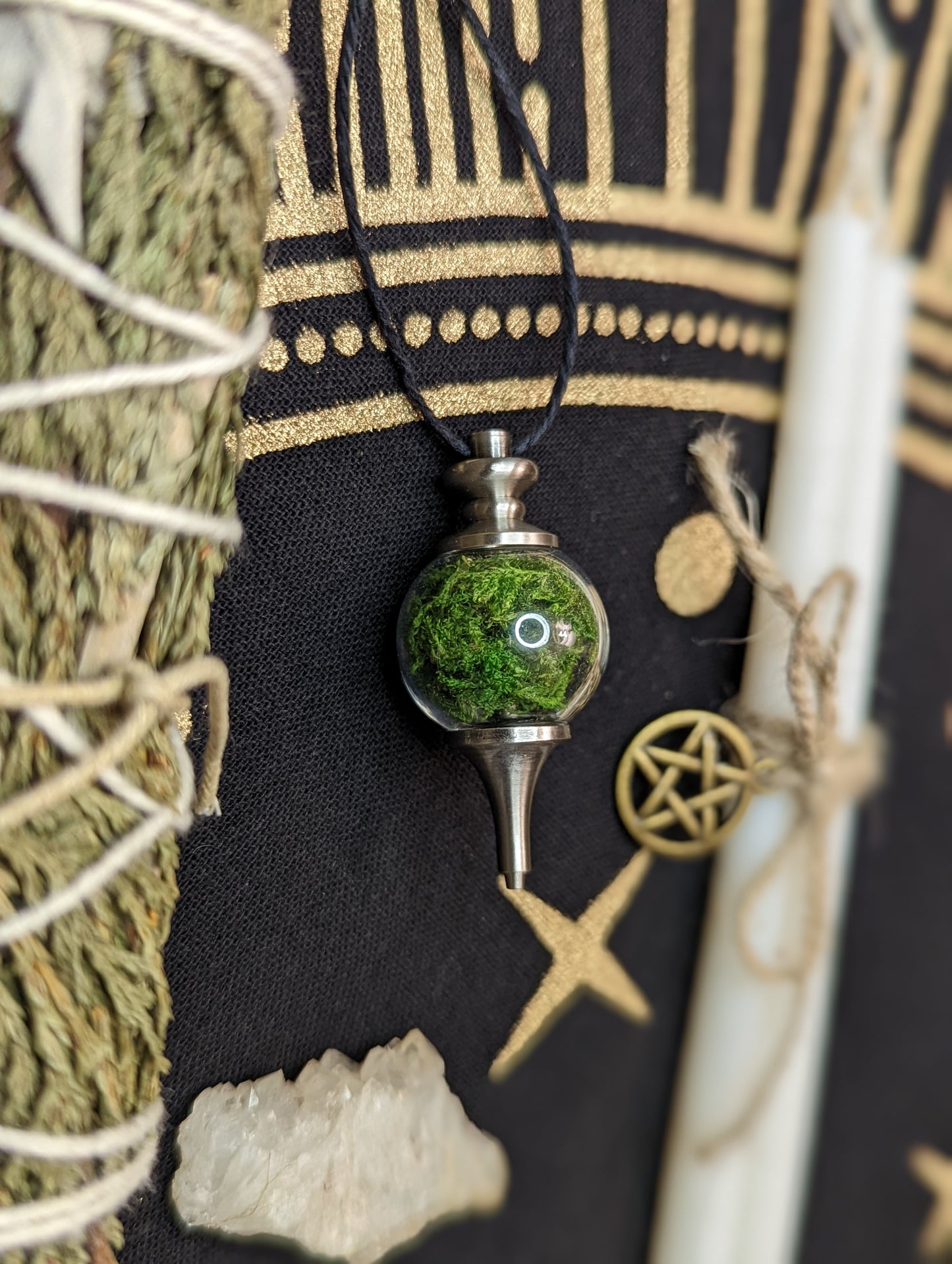 Forest Moss Grounding Necklace with Spell Scroll