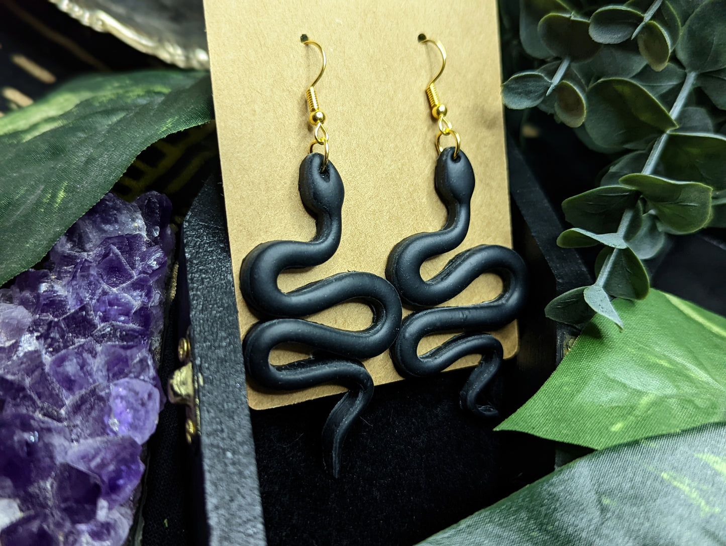 Black Snake Clay Earrings